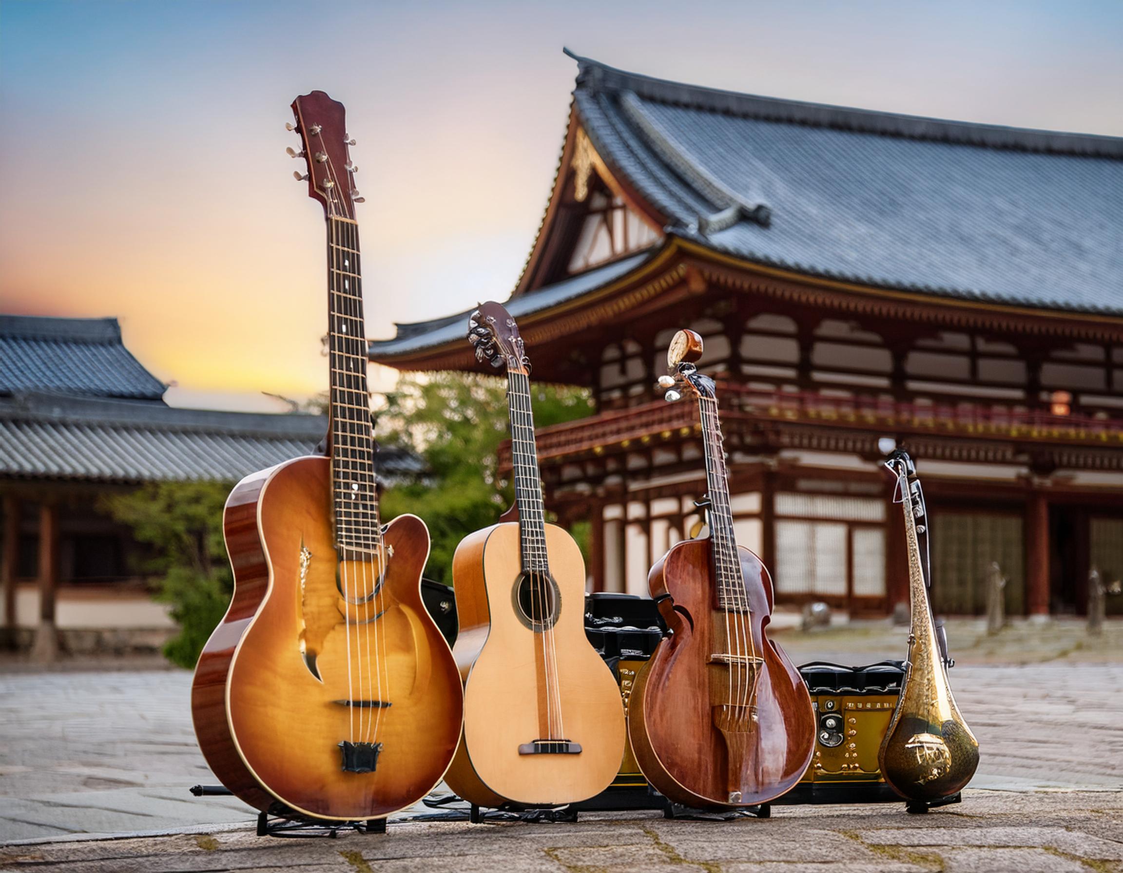 奈良の風景と楽器の融合